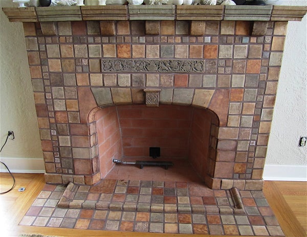 Fireplace, matte glazed tile by Stephenson, installed in Pasadena, California.
