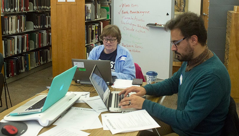 Linda Long, manuscripts librarian, and Farhad Bahram, adjunct instructor in A&AA