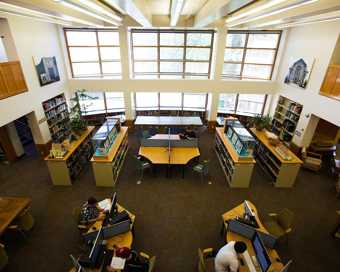 looking down from balcony into Design Library