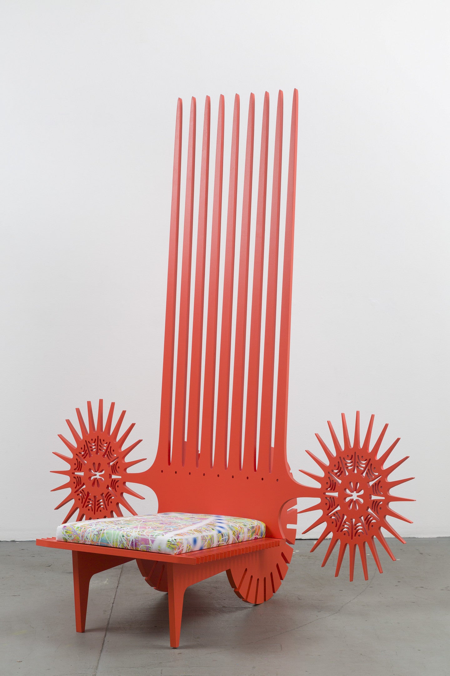 PXOPXO-CHAIR   2022   Wood, enamel paint and artist’s upholstery   84 x 76 x 46 inches 