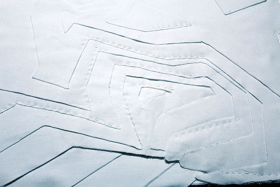 final translation, 2016, 54”x 90”, white cotton fabric with hand stitching