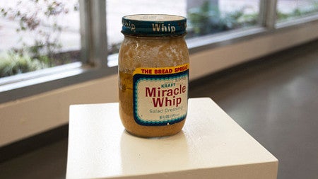 Miracle Whip jar with brown substance inside