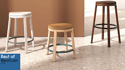 Hecata Stool by Studio Gorm:  An efficient and timeless silhouette gets a modern mastering. Inspired by visiting Oregon coast’s sandy dunes, Heceta stools meld faceted and smoothed forms to prove once again that the details make the design. Made of solid Ash or solid Walnut, Heceta’s sculpted seat conceals a swivel that automatically returns to center. Opt for a natural cork seat for added softness and warm material mix. A tubular steel foot ring offers an opportunity for a dash of color.