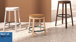 Hecata Stool by Studio Gorm: An efficient and timeless silhouette gets a modern mastering. Inspired by visiting Oregon coast’s sandy dunes, Heceta stools meld faceted and smoothed forms to prove once again that the details make the design. Made of solid Ash or solid Walnut, Heceta’s sculpted seat conceals a swivel that automatically returns to center. Opt for a natural cork seat for added softness and warm material mix. A tubular steel foot ring offers an opportunity for a dash of color.