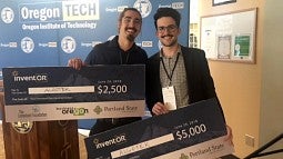 Justin Lebuhn with David Crinnion at the InventOR competition
