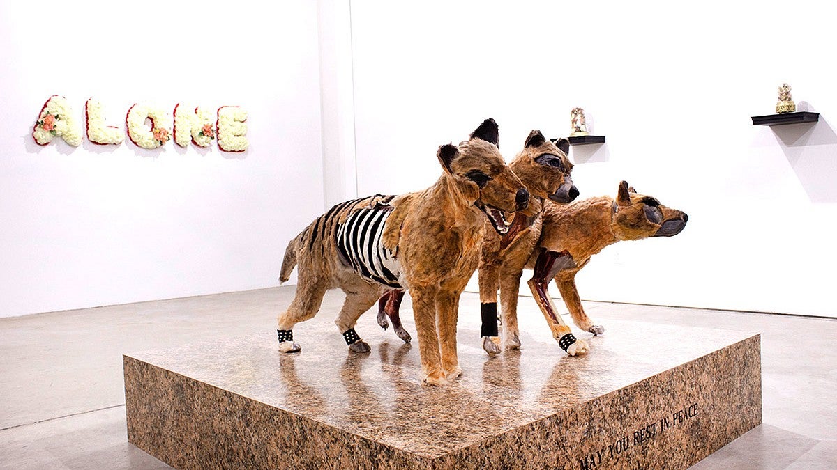Art gallery with animal sculpture