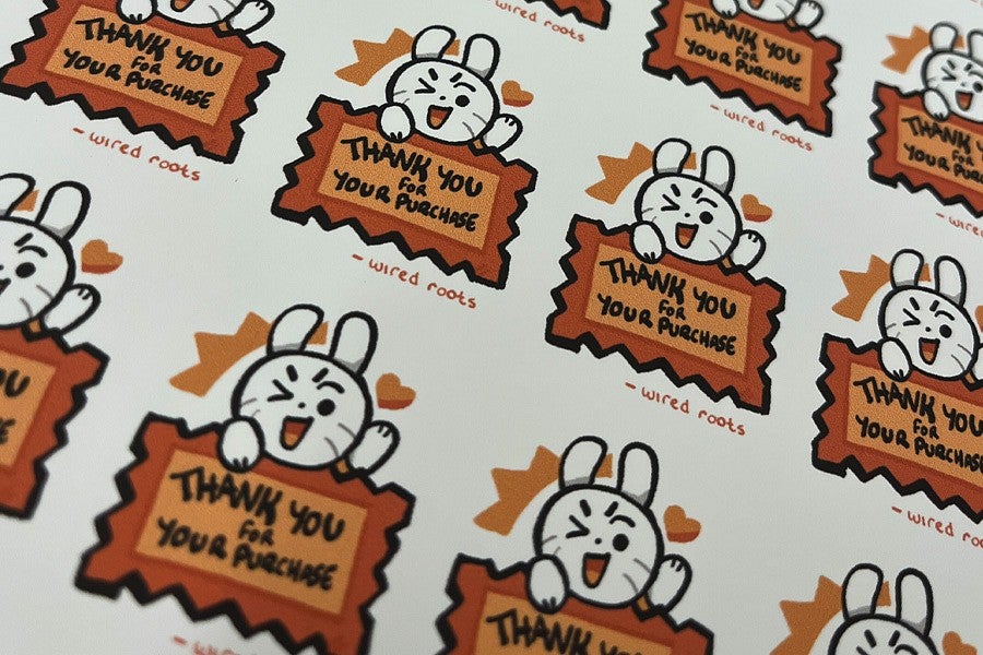 Art and Tech Story News Header:  shows stylized bunny stickers thanking the person for their purchase. 