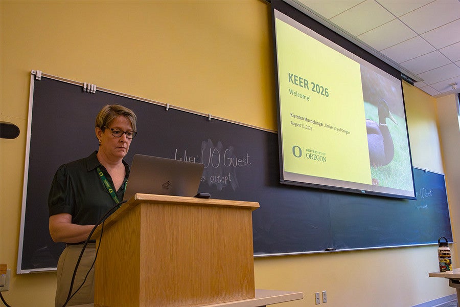 Kiersten Muenchinger gets ready to present at KEER. 