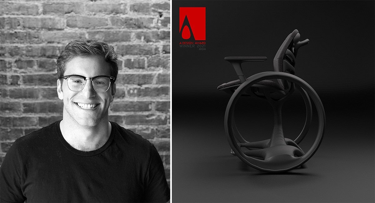 Photo of Ezra Ende and a wheelchair design