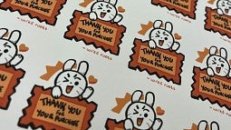 Art and Tech Story News Header:  shows stylized bunny stickers thanking the person for their purchase. 