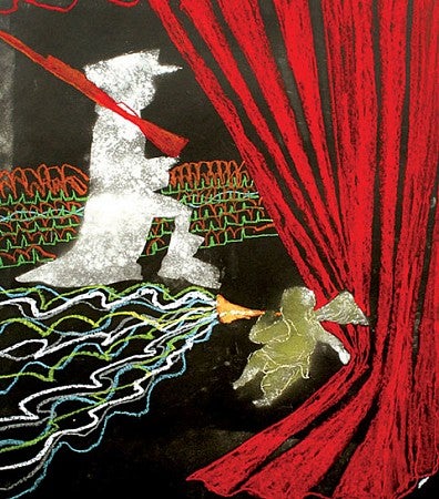  Wing Mite Steals the Show by Matt Christy: oil pastel and pastel powder on paper, 24 x 48 in