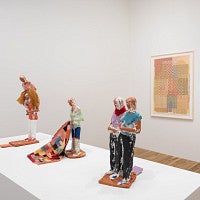 sculptures and works on paper in gallery
